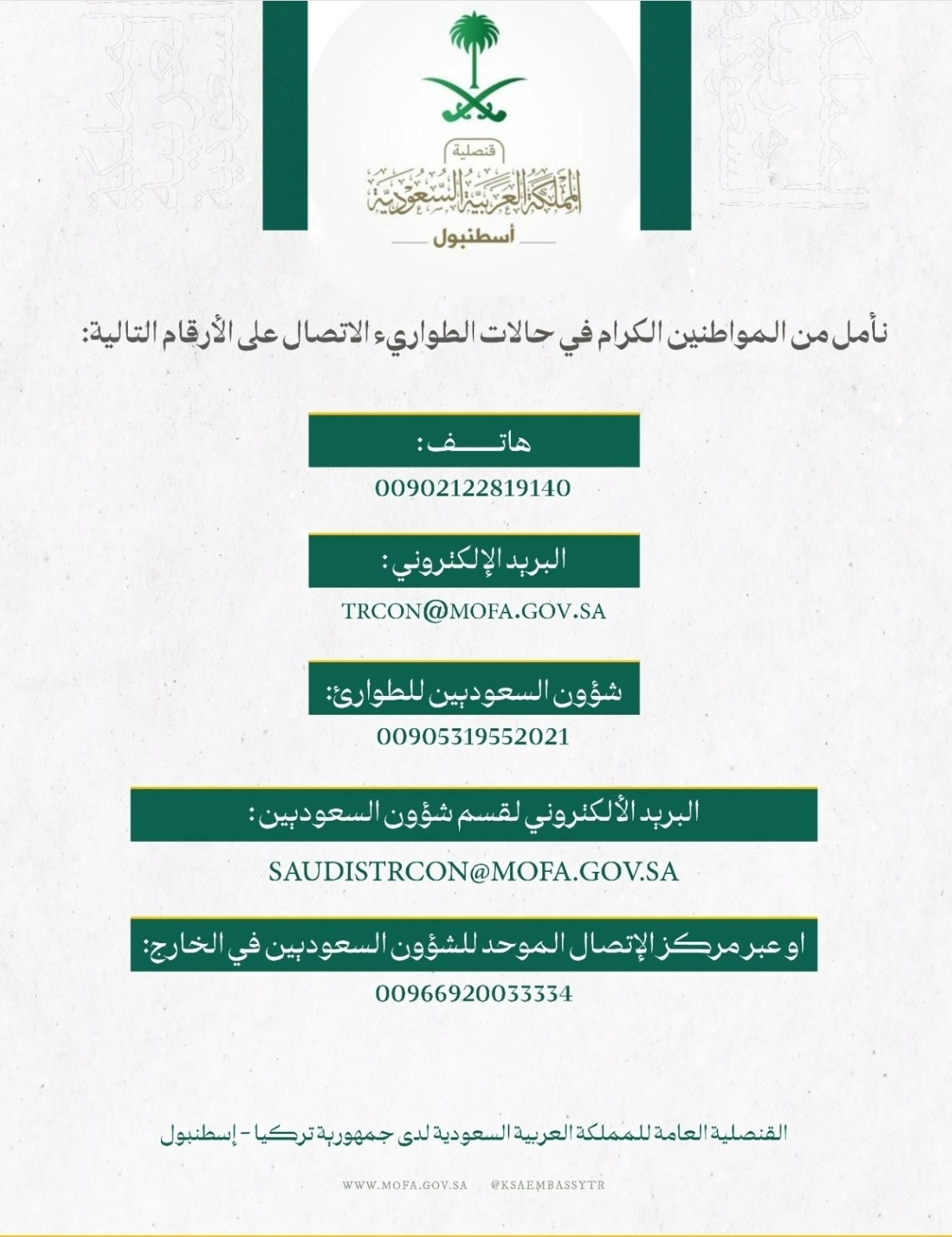 أرقام هواتف القنصلية السعودية باسطنبول