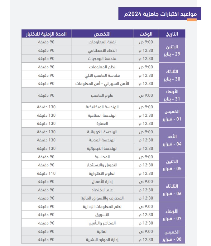 مواعيد اختبار جاهزرية 2024